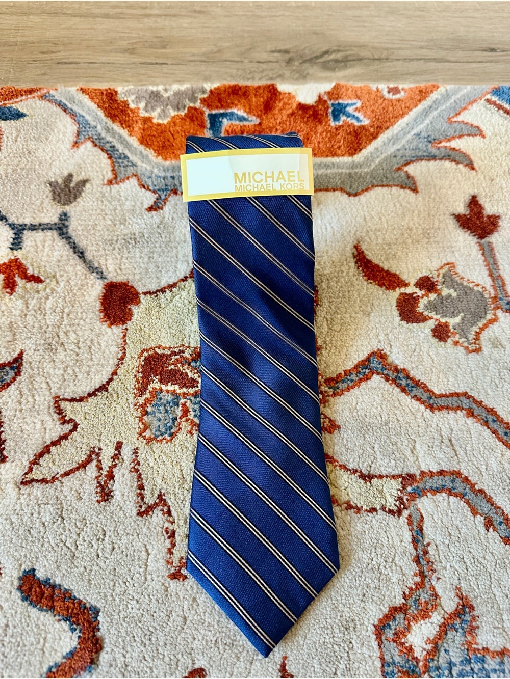 Michael Kors Blue and Gold Striped Men's Tie NWT